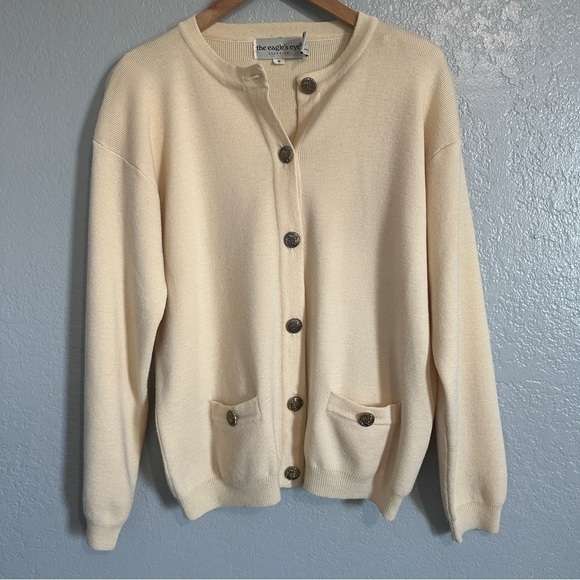 Vintage Butter Yellow Cardigan Wool Button Up Gold Tone Buttons Old Money Size S - Picture 7 of 7